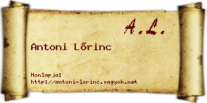 Antoni Lőrinc névjegykártya
